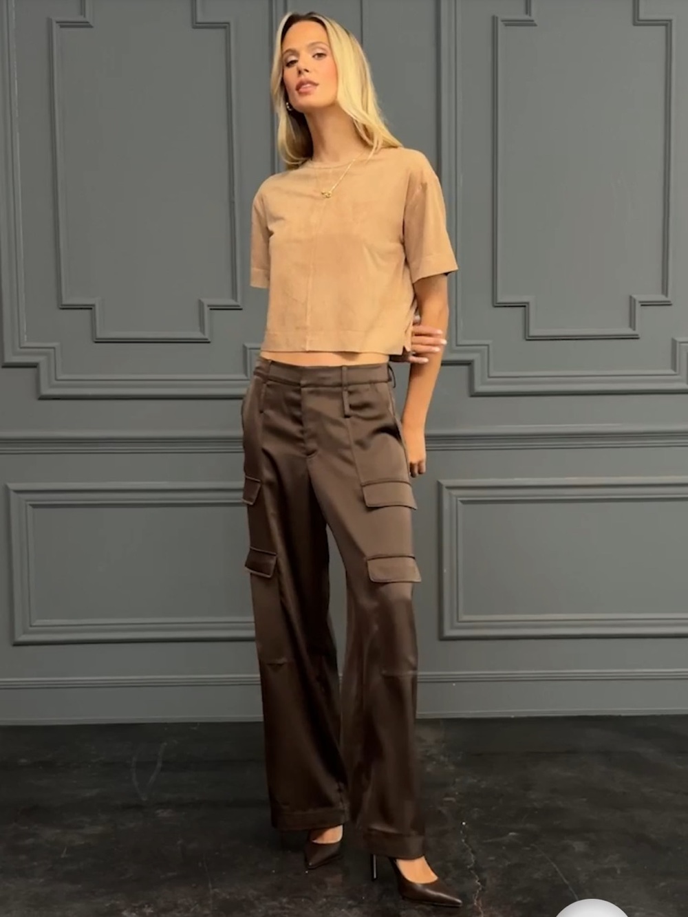 The Noli Shop MILAN SATIN CARGO PANT - ESPRESSO